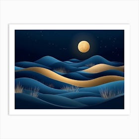 Night Landscape With Moon 1 Art Print