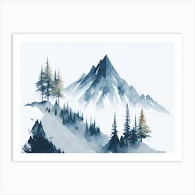 Mountain And Forest In Minimalist Watercolor Horizontal Composition 117 Art Print