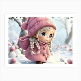 Cute Little Girl In Pink Coat Art Print