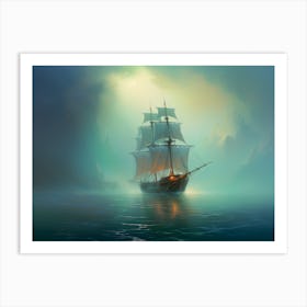 Pirate Ship In The Fog Art Print