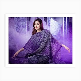 Portrait Of A Noble Woman Draped In Purple Immersed In A Dream Like Setting With Geometric Patterns Art Print