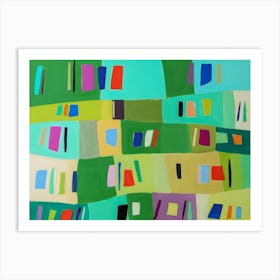 Modern Squares Print Greens Art Print