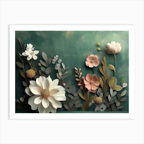 Floral Artwork Painting on Green Art Print