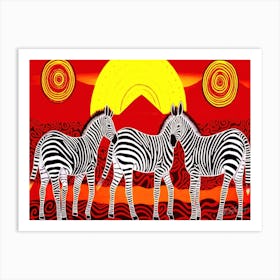 Zebra Batik - Big Sunset Zebras Art Print