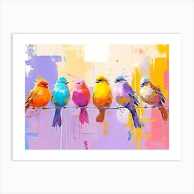 Colorful Birds On A Wire Art Print