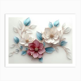 3d Flowers White Art Print