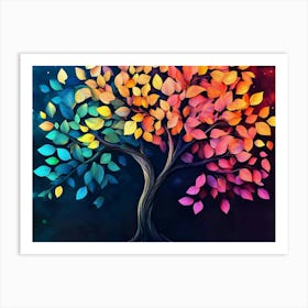 Elegant Colorful Tree With Vibrant Leaves Hanging Branches 17 Art Print