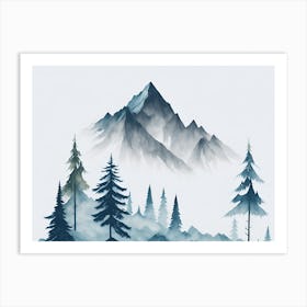 Mountain And Forest In Minimalist Watercolor Horizontal Composition 57 Art Print