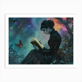 Poetess Under Galaxy Moonlight Art Print