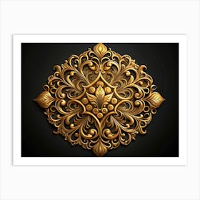 Golden Ornamental Design With Floral Motifs Art Print