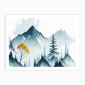 Mountain And Forest In Minimalist Watercolor Horizontal Composition 360 Art Print