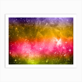 Yellow Green, Red Galaxy Space Background Art Print