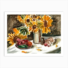 Sunflowers - watercolor yellow flowers Anton Maliar Art Print