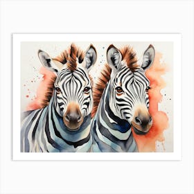 Beautiful Zebras Watercolor Wildlife Art Art Print