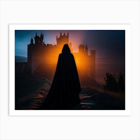 A Gothic Woman Of Mystery Veiled Within The Strategic Shadows Of An Ancient Medieval Castle At The Art Print