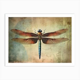 Dragonfly In Meadow Flowers Vintage 3 Art Print