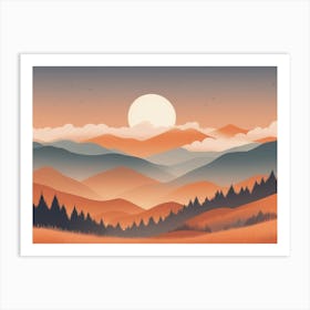 Misty mountains horizontal background in orange tone 98 Art Print