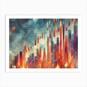 Stock Market Candlestick Chart In Watercolor 3 Art Print