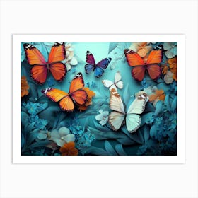 Butterflies And Flowers Art Print