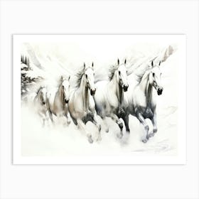 5 White Stallions - White Horses Stampeding Art Print