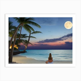 Full Moon On The Beach Art Print