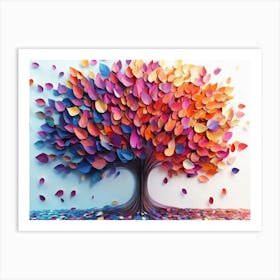 Colorful Tree With Multicolor Leaves Illustration Background 1 Art Print