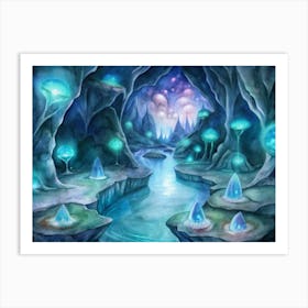 A Design Featuring Glowing Bioluminescent Caves In Art Print