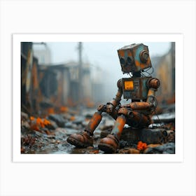 Toy Robot Abandoned In The Midst Of A Post Apocalyptic Wasteland Layers Of Heavy Rust Barely Concea Art Print