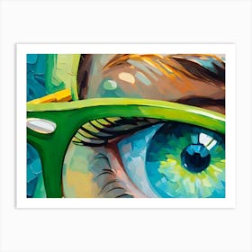 Blue Eye With Green Rimmed Glasses 2 Art Print