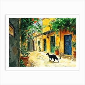 Heraklion, Greece   Cat In Street Art Watercolour Painting 4 Art Print