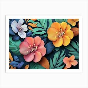 Art With Colorful Flowers and Leaves 3 Art Print