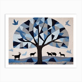 American Quilting Inspired Minimalist Folk Art with Sky Tones, 1385 Art Print