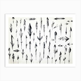 Black And White Abstract Watercolor Illustration Of A Diverse Collection Of Hand Drawn Arrows And Po (5) Art Print