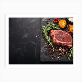 Steak On A Black Slate 1 Art Print