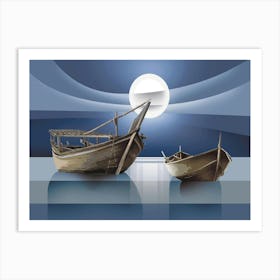 fishing boats at night Art Print