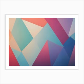 A Geometric Abstract Background Featuring A Pattern Of Overlapping Triangles In Various Shades Of Blue, Green, Pink, And Red Art Print