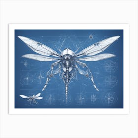 Blueprint - Dragonfly Art Print