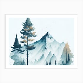 Mountain And Forest In Minimalist Watercolor Horizontal Composition 161 Art Print