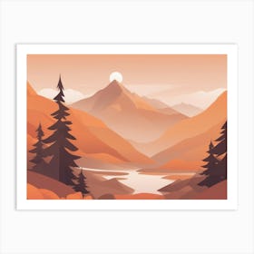 Misty mountains horizontal background in orange tone 78 Art Print