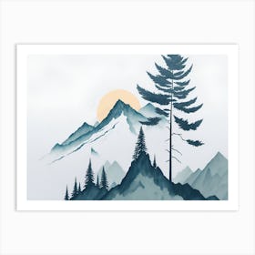 Mountain And Forest In Minimalist Watercolor Horizontal Composition 361 Art Print