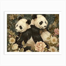 Floral Animal Illustration Giant Panda 4 Art Print