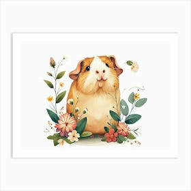 Little Floral Guinea Pig 4 Art Print