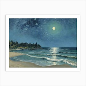 Moonlight Over The Sea Art Print