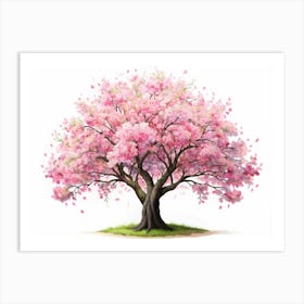 Pink Cherry Blossom Tree With Falling Petals Art Print