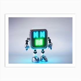 Cheerful Cybernetic Robot Icon Emitting A Holographic Glow Neon Circuitry Visible Metallic Sheen Art Print