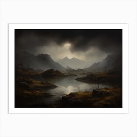 Dark Moody Lake House Vintage Art Print