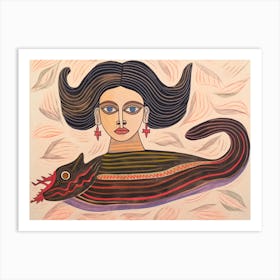 Woman With Long Hair and a Fish Art Print