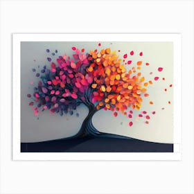 Illustration Background Design Of A Colorful Tree With Leaves On Hanging Branches Art Print