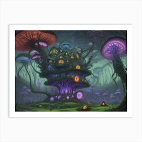 Strange Mushroom Forest House Art Print