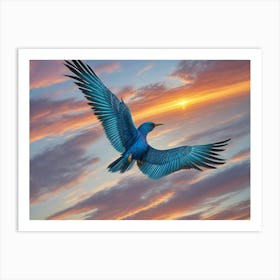 Blue Bird At Sunset Art Print